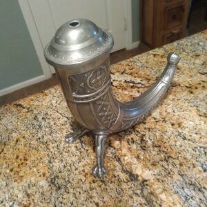 Vintage Aksel Holmsen Pewter Viking Drinking Horn with Lid Made in Norway